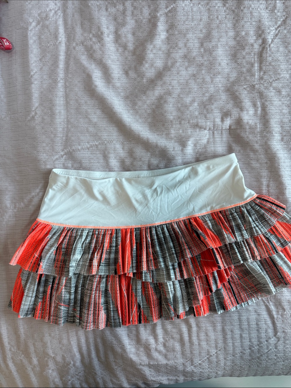 Lucky in Love- White and Coral Ruffle Tiered Women’s Skort